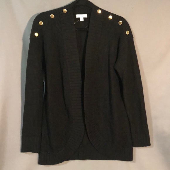 Black Cardigan w/ Gold Button Detail on Shoulders - Picture 1 of 4